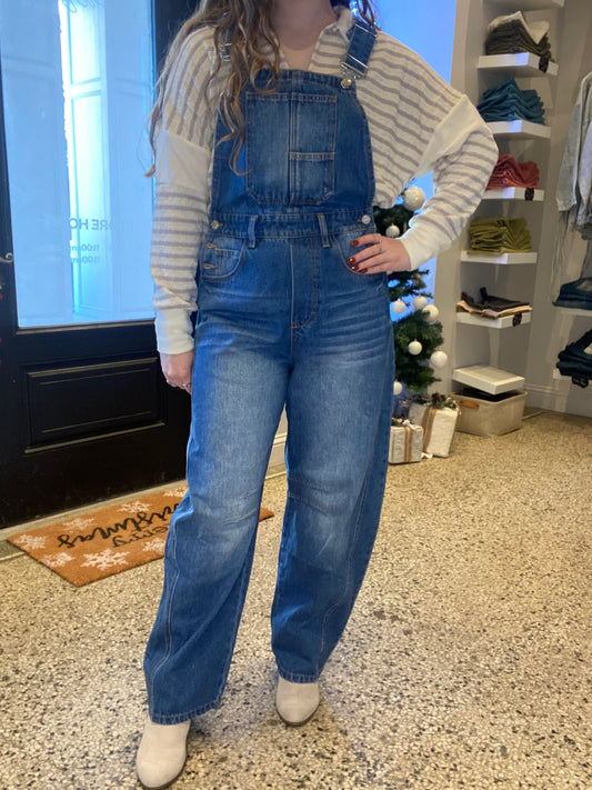 Denim Barrel Overalls