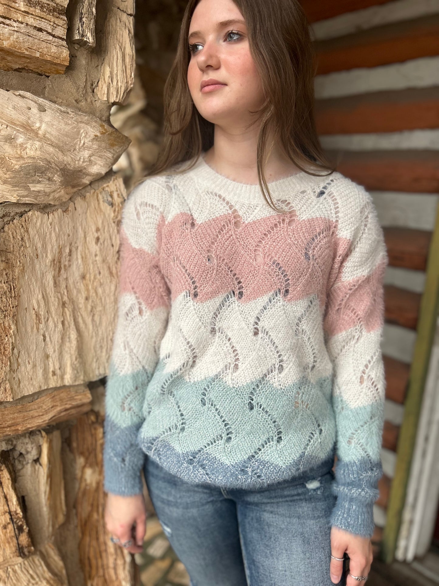 Multi Color Knitted Fuzzy Sweater