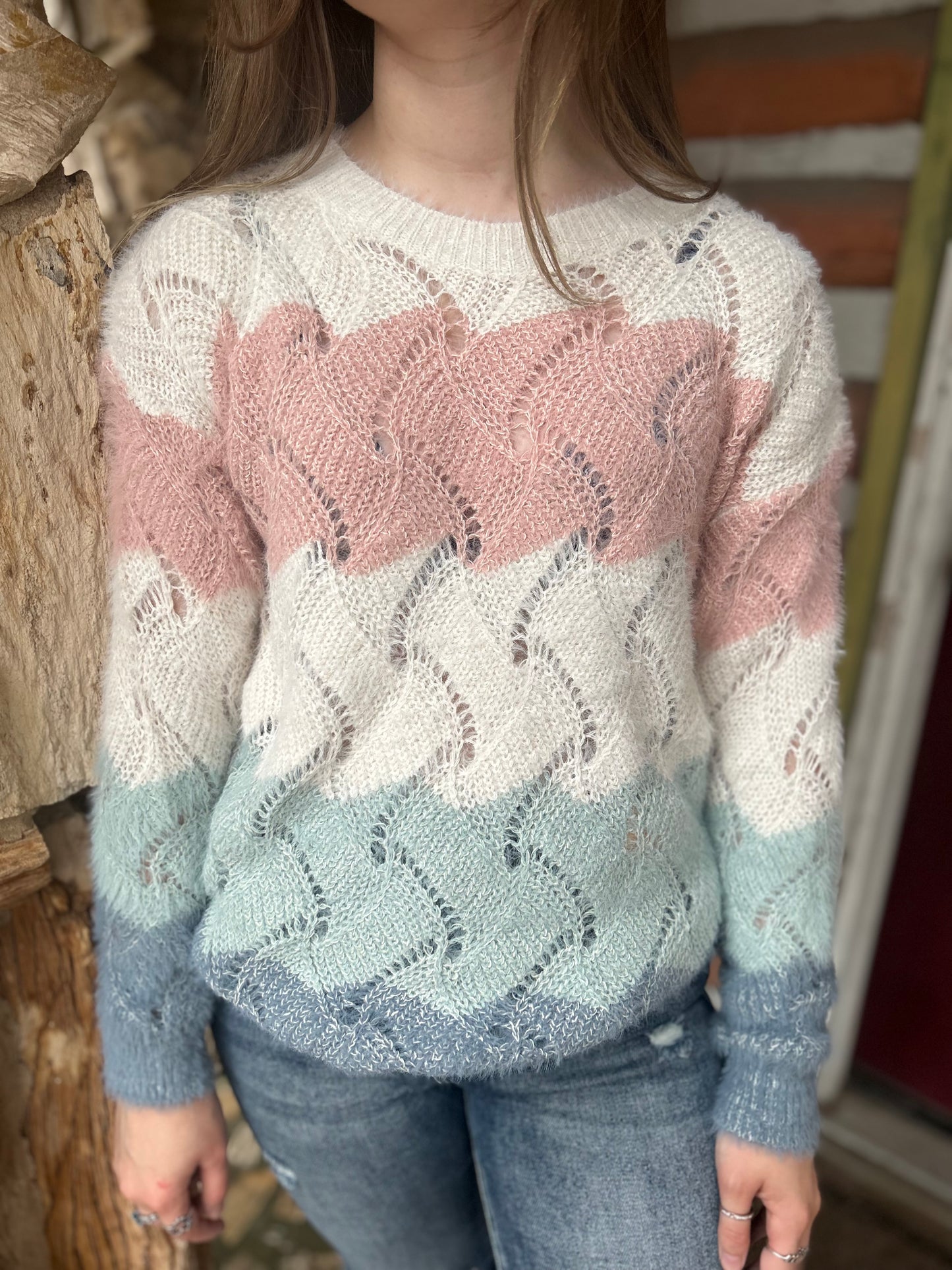 Multi Color Knitted Fuzzy Sweater