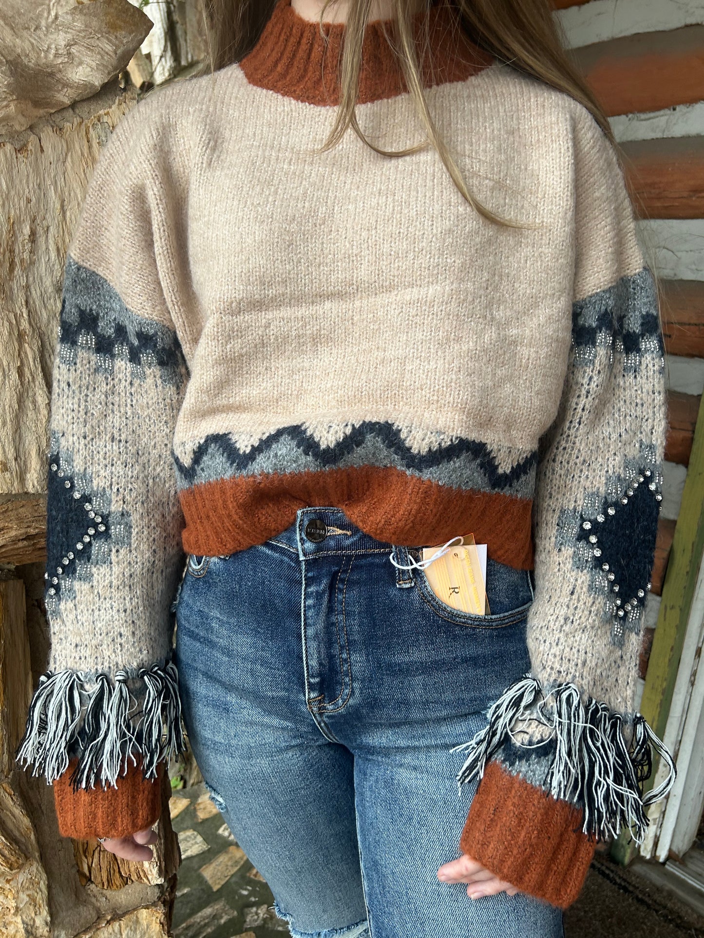 Beaded Fringe Sleeve detail Sweater