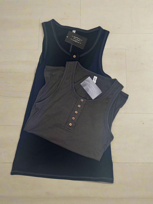 Ribbed Button Accent Tank Top