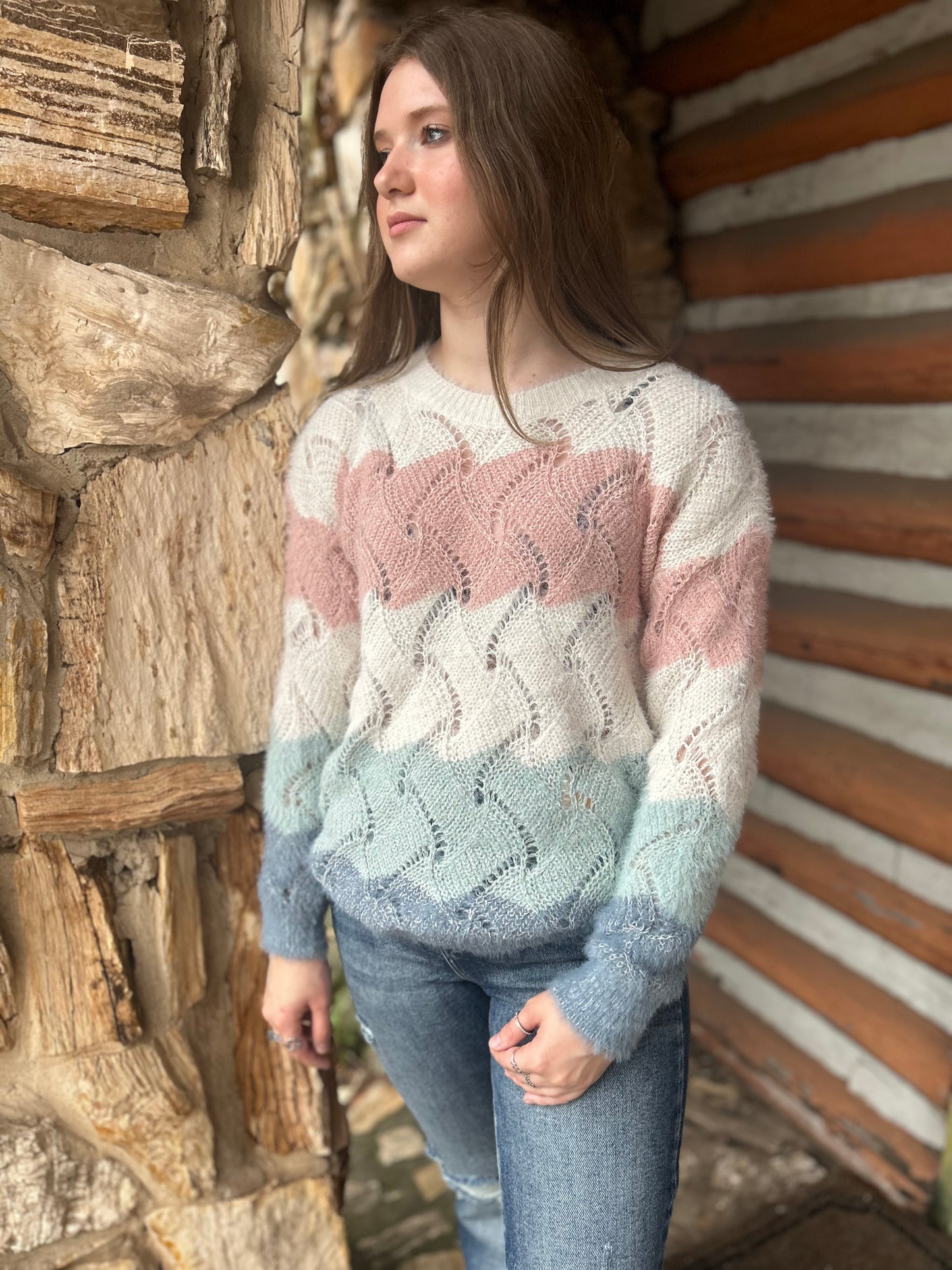 Multi Color Knitted Fuzzy Sweater