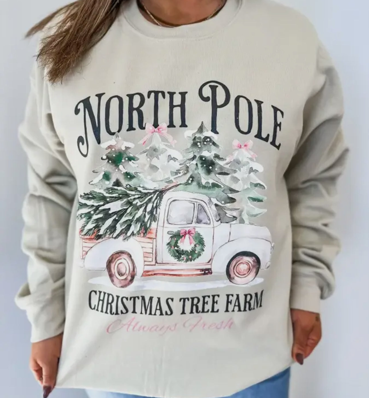 North Pole Christmas Tree Graphic Crewneck Sweatshirt